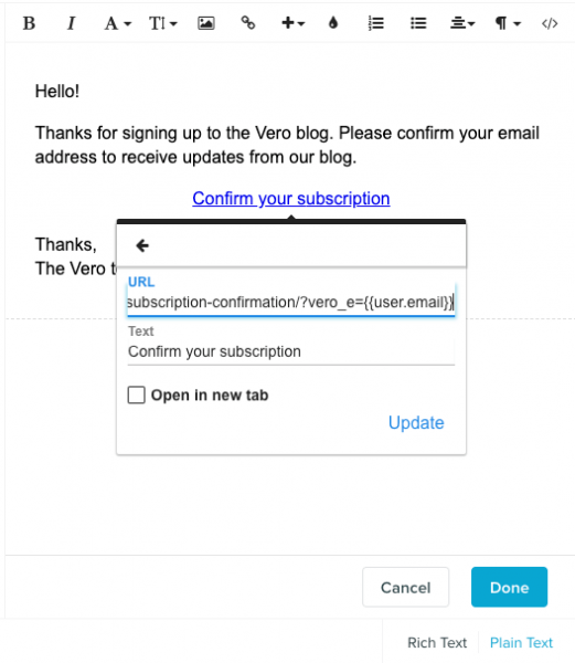 Setting up a double opt-in to manage user consent